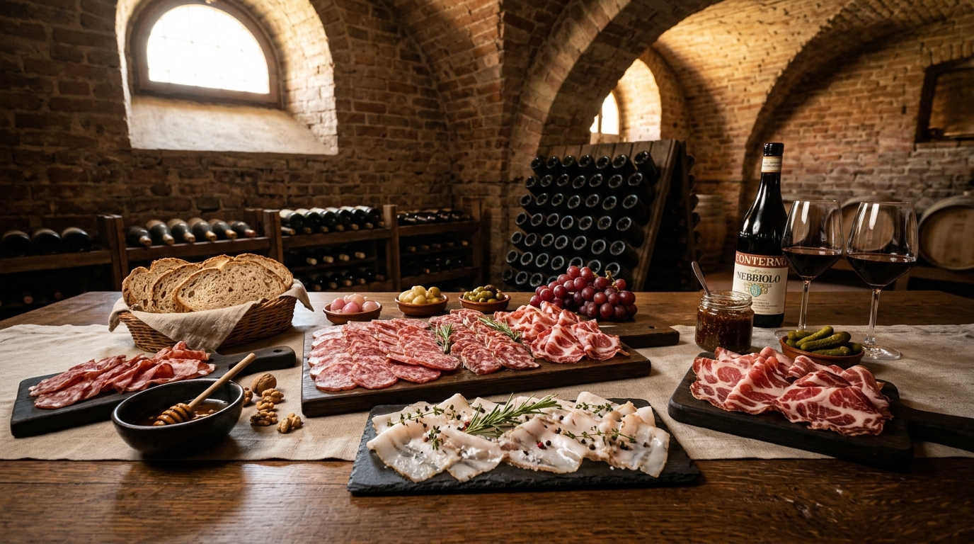 Tagliere salumi piemontesi e cantina Cascina Biasin